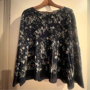 Max Studio Dark Blue Floral Blouse - Large - NWOT